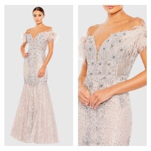 Mac Duggal 20246 NWOT Feathered Crystal Embellished Sleeveless Gown in Lilac